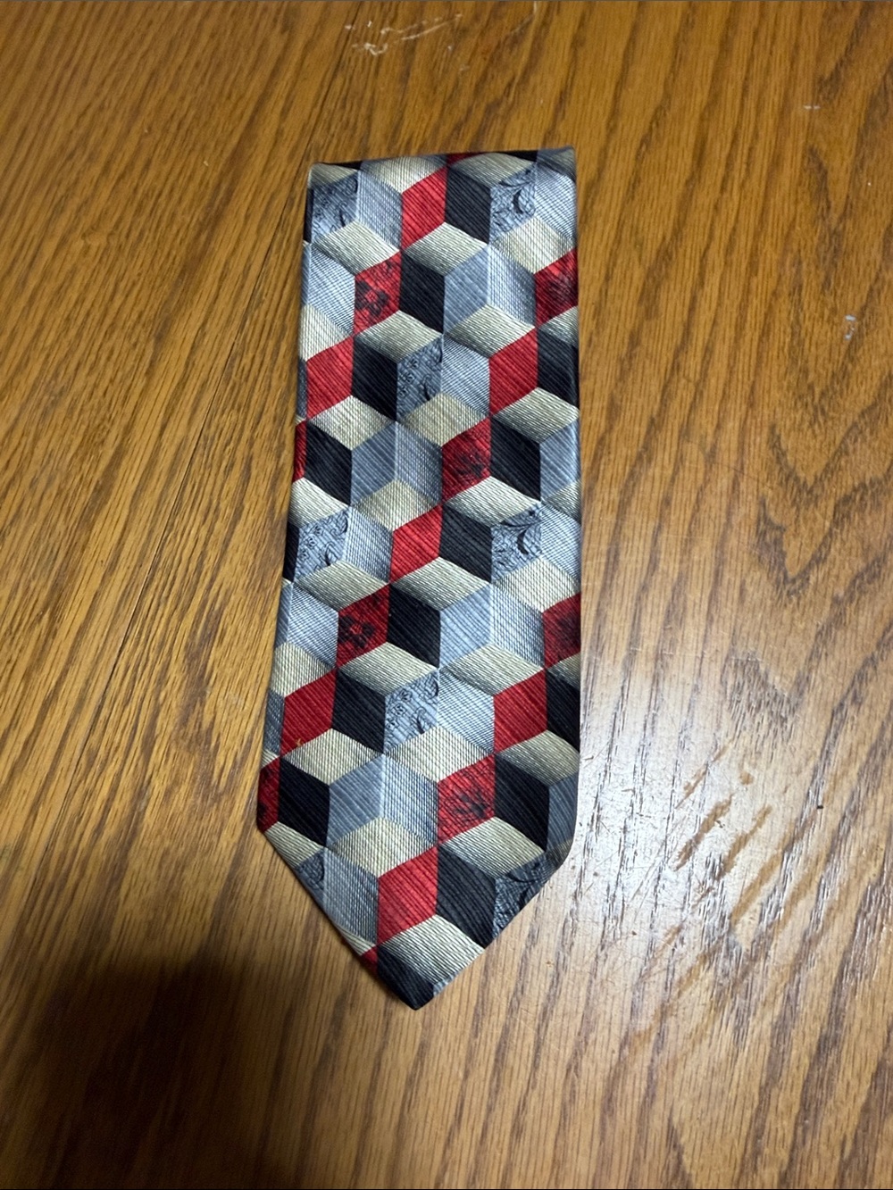 Men's Geometric Cube Tie in Red, Black & Gray